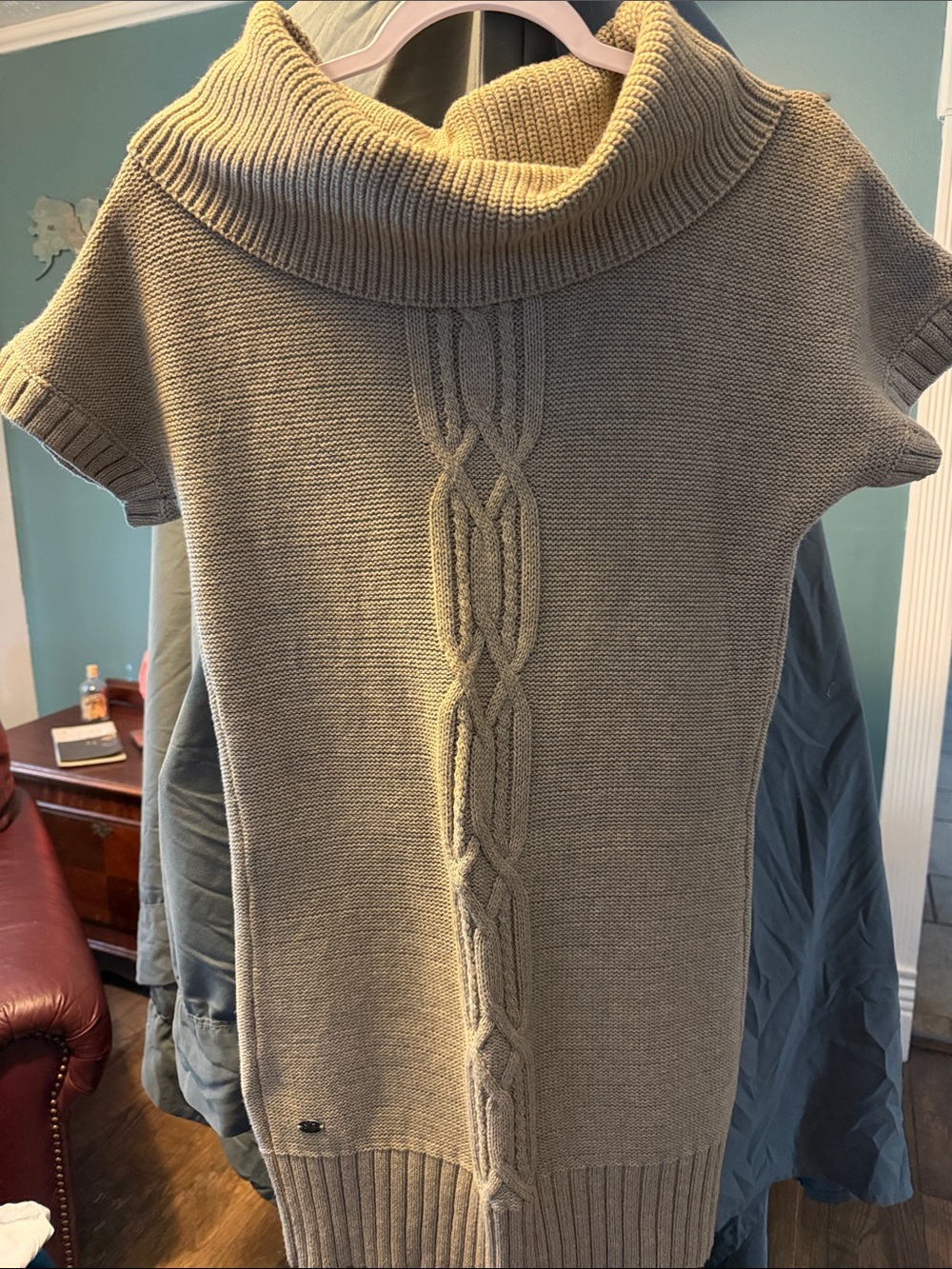 Athleta Taupe Cable-Knit Cowl Neck Midi Dress